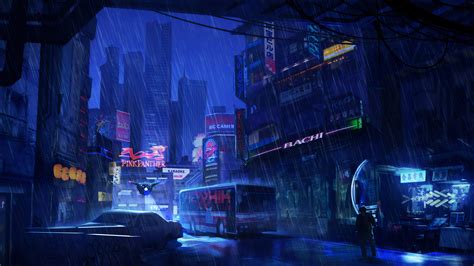 cyberpunk, future, city, artist, artwork, digital art, hd, 4k, rain HD Wallpaper