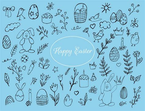 easter doodle on blue background 22664316 Vector Art at Vecteezy