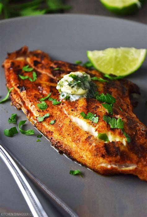 Grilled Blackened Catfish with Cilantro-Lime Butter Recipe | Kitchen Swagger