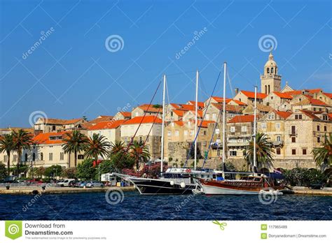 View of Korcula Old Town, Croatia Stock Image - Image of cathedral ...