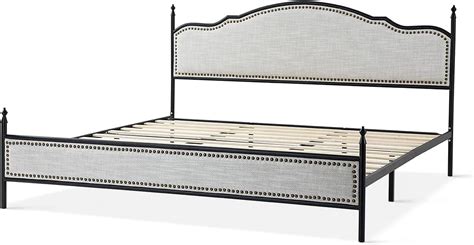 HOME Metal Platform Bed Frame Queen Size with Upholstered Headboard ...