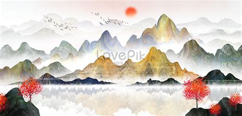 New chinese landscape painting illustration image_picture free download ...