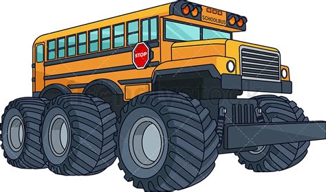 School Bus Monster Truck Cartoon Clipart Vector - FriendlyStock