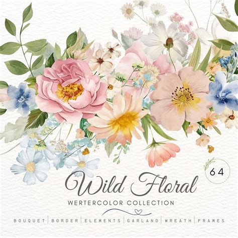 Wild Floral Clipart,watercolor Wild Flowers,floral Clipart,floral ...