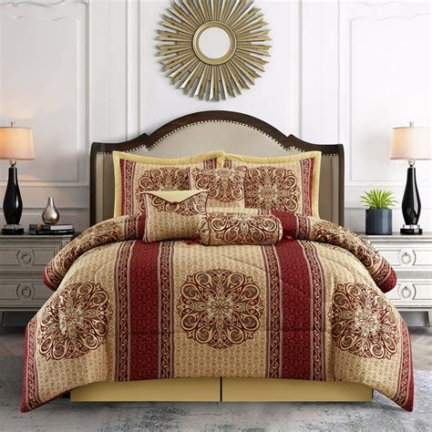 Lanco China Art 7 Piece Comforter Set Gold/Wine, Bed Size California ...