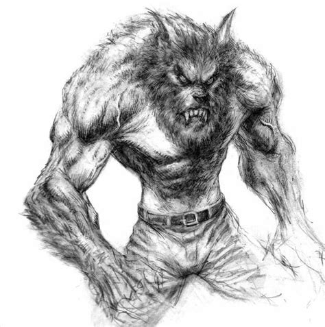 Angry grey-ink fluffy werewolf in trousers tattoo design - Tattooimages.biz