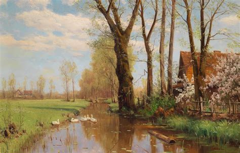 Wallpaper Walter Moras, German painter, German landscape painter, Walter Moras, oil on canvas ...