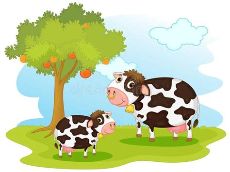 2 cows. Illustration of 2 cows in pasture stock illustration | Cow cartoon images, Cow ...