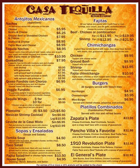 Casa Tequila Mexican Restaurant Menu - Urbanspoon/Zomato