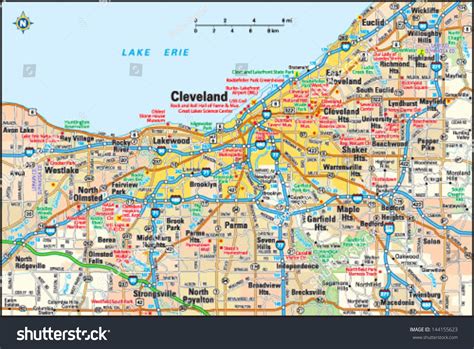 Vektor Stok Cleveland Ohio Area Map (Tanpa Royalti) 144155623 ...