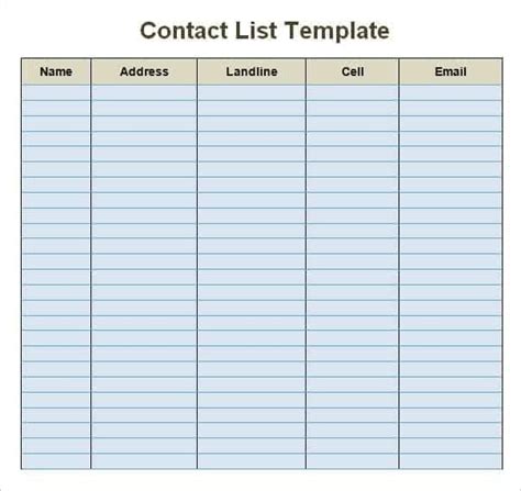 Printable Contact List Template