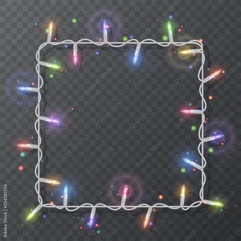 Christmas lights border vector, light string frame isolated on dark ...