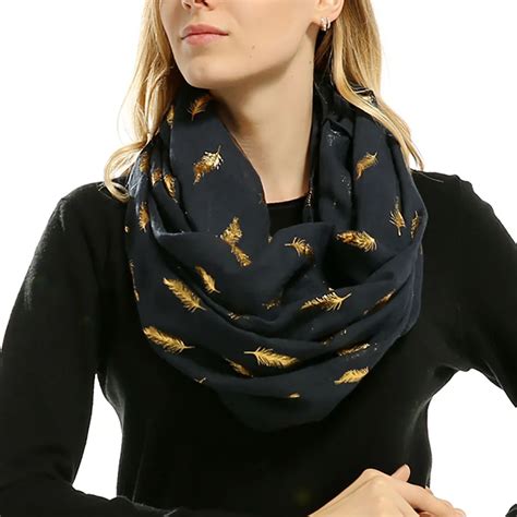 winter Lady Women Soft Scarf Bronzing Feather Print Neck Scarfs Wrap Scarves Muffler Adult White ...