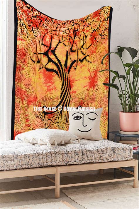 Orange Small Celtic Spirits Tree Of Life Tapestry - RoyalFurnish.com