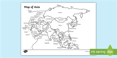 Black And White World Map With Country Names For Kids