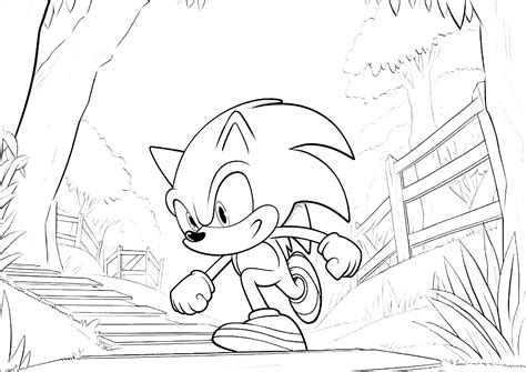 Sonic runs through a forest - Sonic Coloring Pages