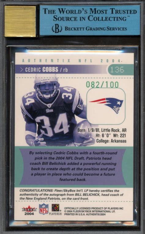 Bill Belichick 2004 Fleer Authentix General Admission Green Cedric ...