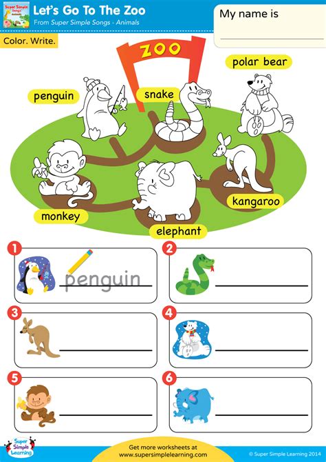 Let's Go To The Zoo Worksheet - Write The Animal Names - Super Simple