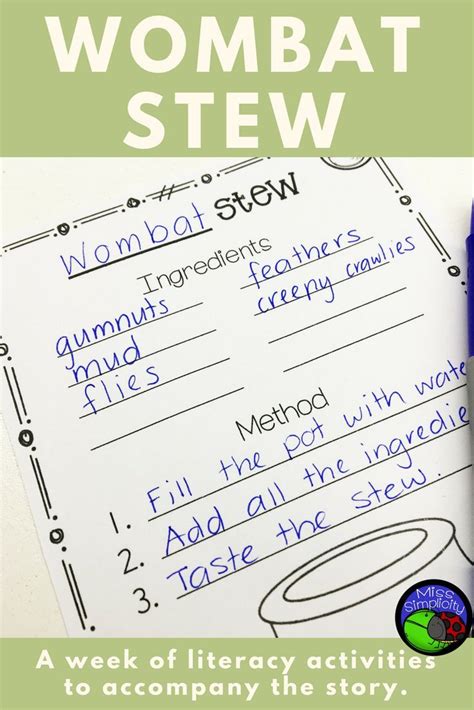 Wombat Stew ~ A week of reading activities | Wombat stew, Wombat, Writing lessons