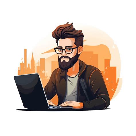 Premium Photo | Cartoon illustration of a man with a beard using a laptop generative ai