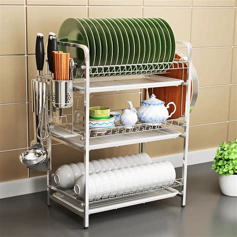 Three layer Stainless Steel Dish Rack Drain Rack Kitchen Dish Rack To Put Dry Dishes Dishes ...