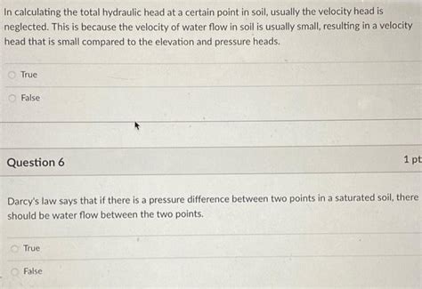 Solved In calculating the total hydraulic head at a certain | Chegg.com