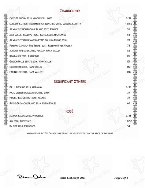 Menu at River Oaks Restaurant, Memphis