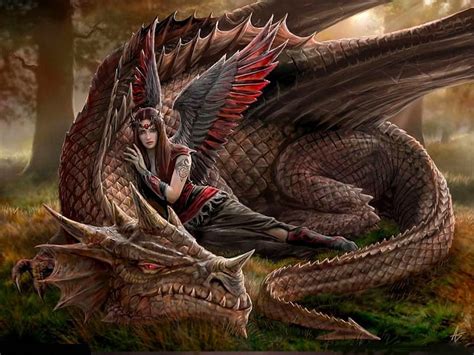 1920x1080px, 1080P free download | Angel and dragon, art, red, fantasy, anne stokes, wings, girl ...