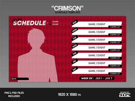 Twitch Stream Schedule Template CRIMSON Vtuber-streamer Assets PNG ...