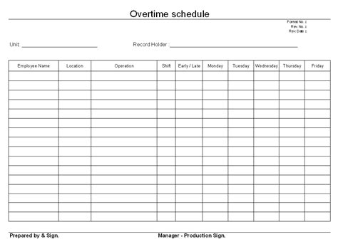 Overtime Schedule Format