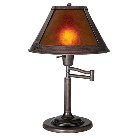 Mission Bronze 18" High Mica Shade Swing Arm Table Lamp - #52401 | Lamps Plus