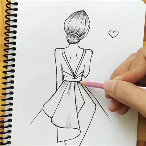 How to draw a girl back side with beautiful dress | Easy pencil ...