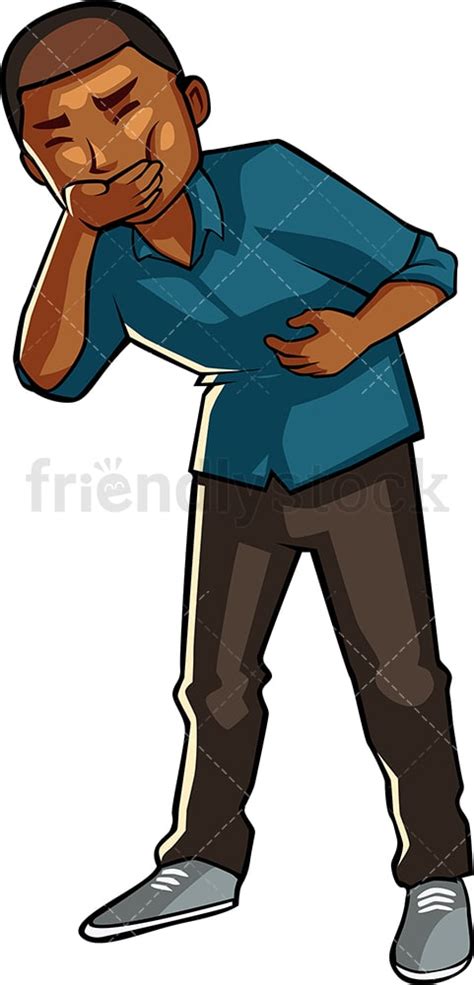 Black Man Trying To Avoid Vomiting Cartoon Vector Clipart - FriendlyStock