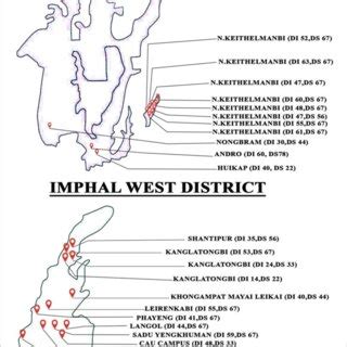 Map of Imphal East and Imphal West districts showing the surveyed areas ...