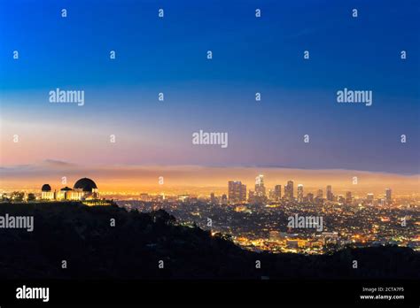 USA, California, Los Angeles, Skyline and Griffith Observatory before ...