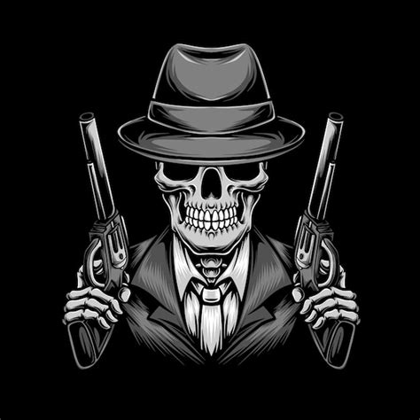 Free Vector | Skull mafia holding double gun vector