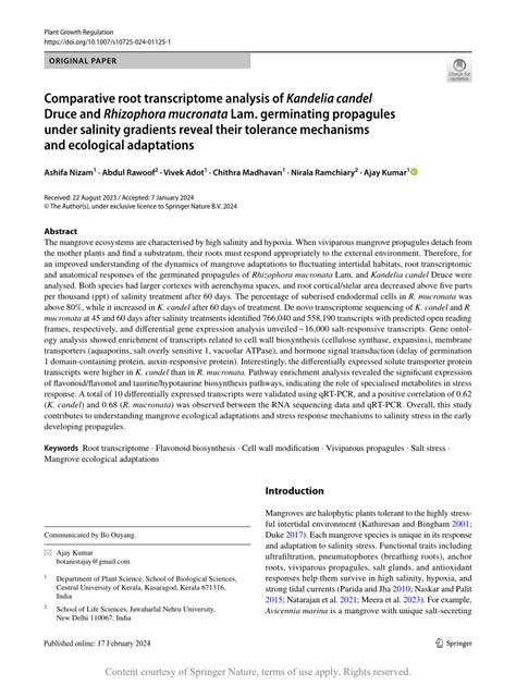 Comparative root transcriptome analysis of Kandelia candel Druce and ...