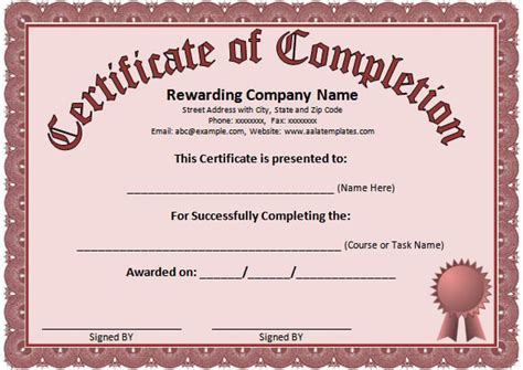 Free Completion Certificate Templates For Word