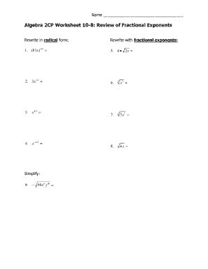 Fractional Exponents Worksheet - Fill and Sign Printable Template Online