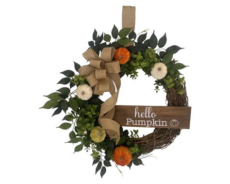 Fall Wreath - Orange/Cream/Green Velvet Pumpkins - Branch and Berry
