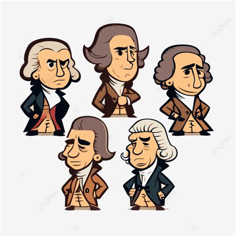 Founding Fathers Vector, Sticker Clipart Six Cartoon Characters Representing The Presidents Of ...