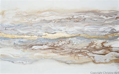 ORIGINAL Abstract Painting Coastal Art Gold Leaf White Beige Landscape – Contemporary Art by ...