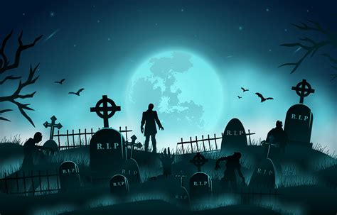 Halloween Background with Zombies Silhouette in The Graveyard 3555301 Vector Art at Vecteezy
