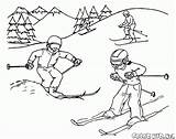 Coloring Skiing Skier Downhill Pages Happy Ski Kid Cliparts Clipart  sketch template