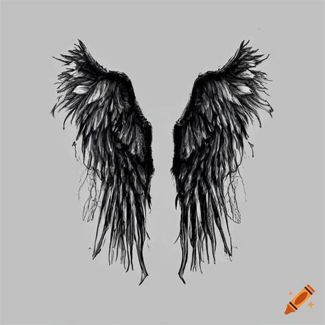 Black ink drawing of angel wings on Craiyon