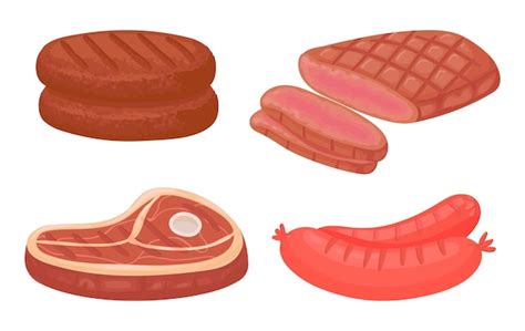 Premium Vector | Cartoon meat food Raw product ingredients as patty ...