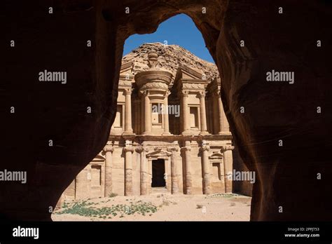 View on the Monastery, Ad Deir, of the historical city of Petra, Jordan ...