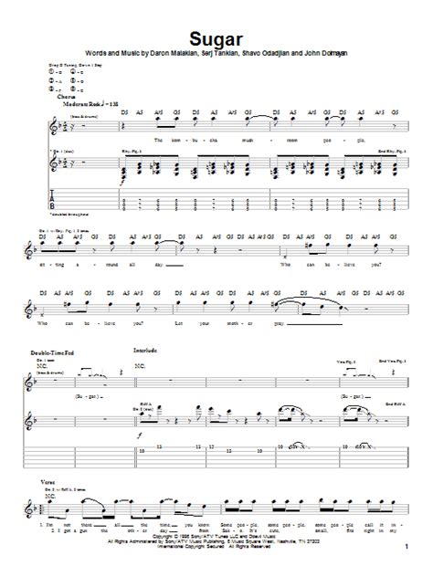 System Of A Down "Sugar" Sheet Music Notes | Download Printable PDF Score 21739