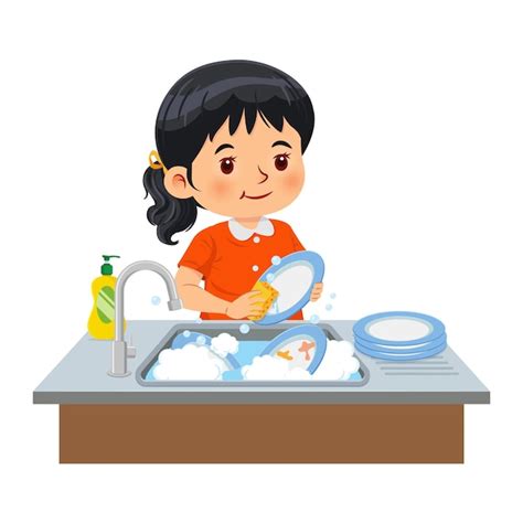 Kids Washing Dishes Clipart