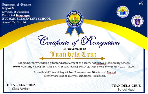 Deped Cert Of Recognition Template Certificate With Honors Png 1280 | Images and Photos finder